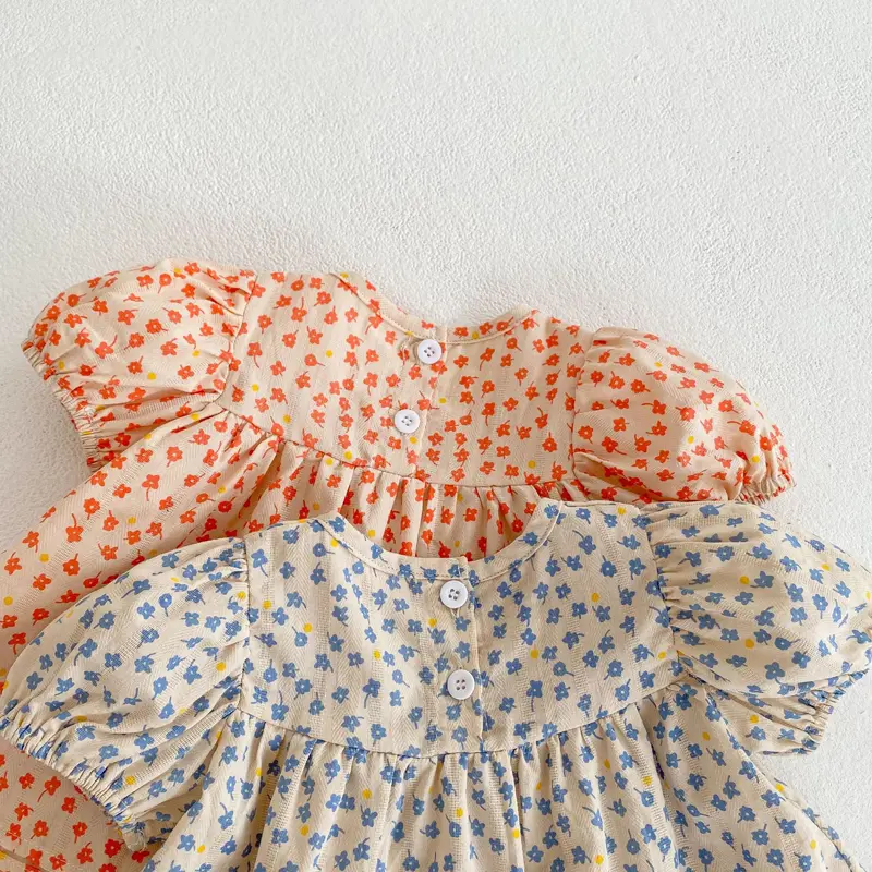 Summer new baby clothing, 0-3 year old girls, floral print short sleeved top+short skirt with buttocks+hat 3-piece set