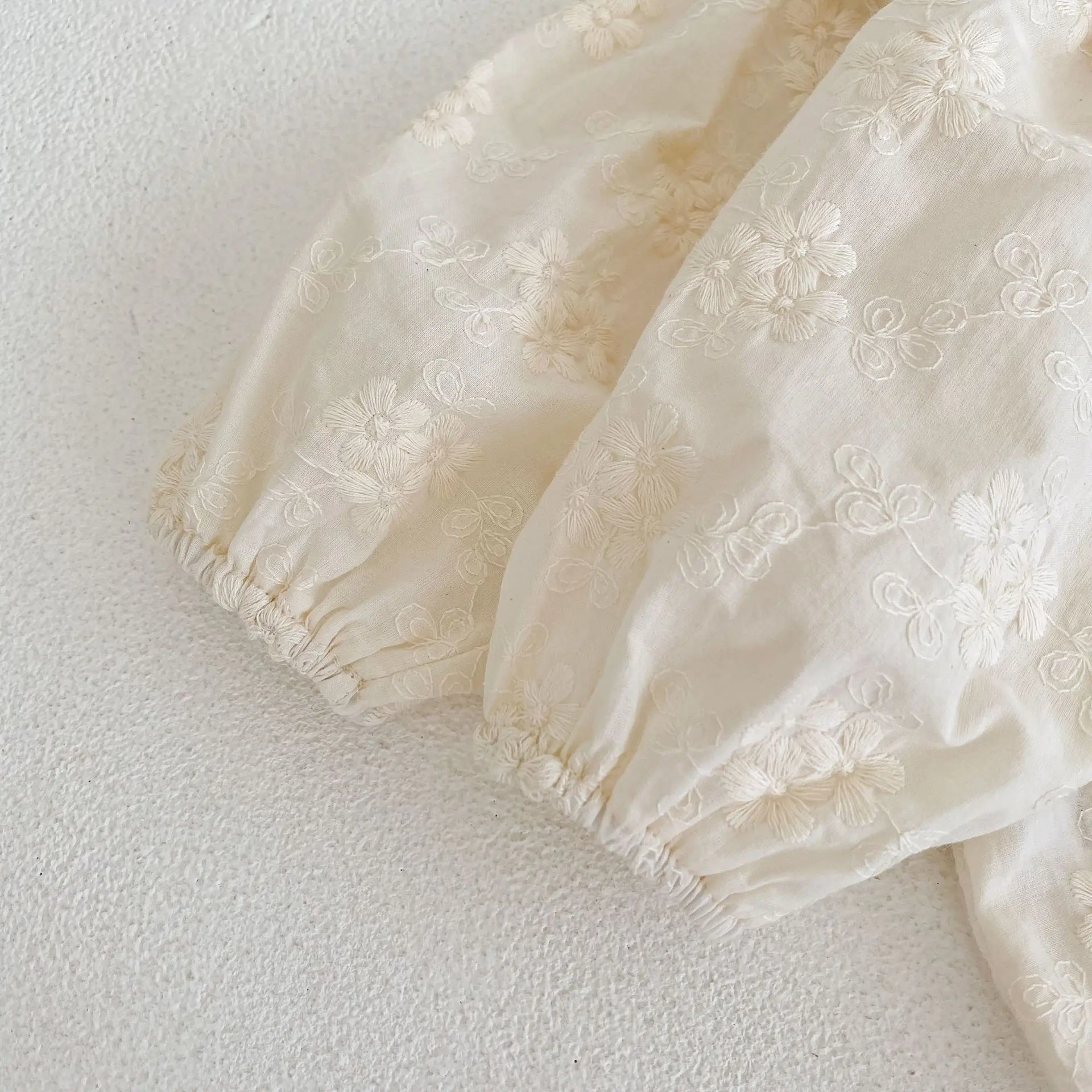 Spring and Autumn New Pure Cotton Infant and Toddler Girl Baby Flower Embroidery Large Neck Long Sleeve Loose Triangle Sweethear