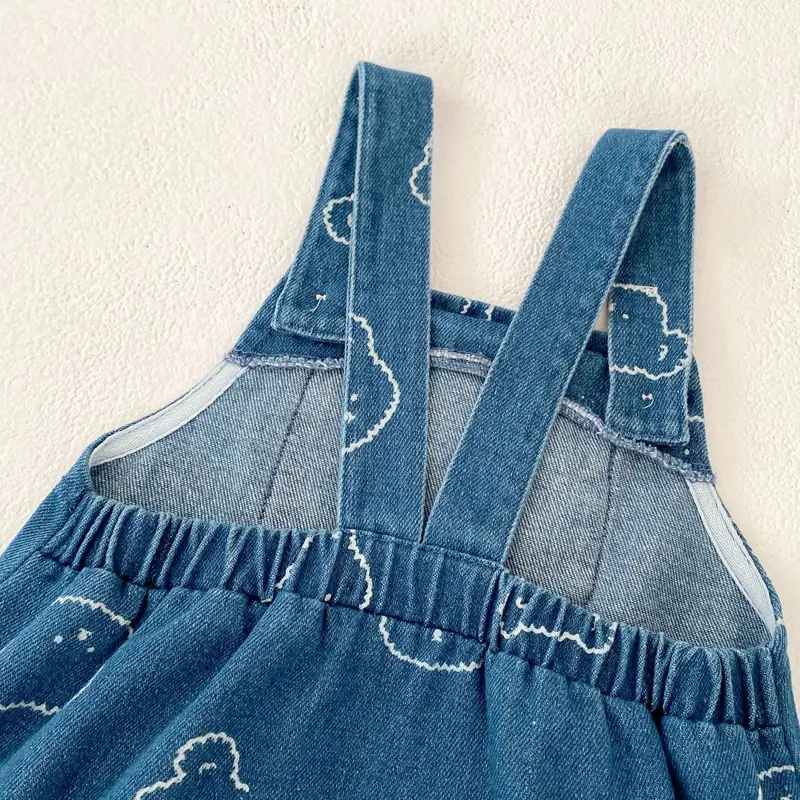 Spring and autumn new baby clothes for 0-2 years old, cute bear printed denim jumpsuits for boys and girls,