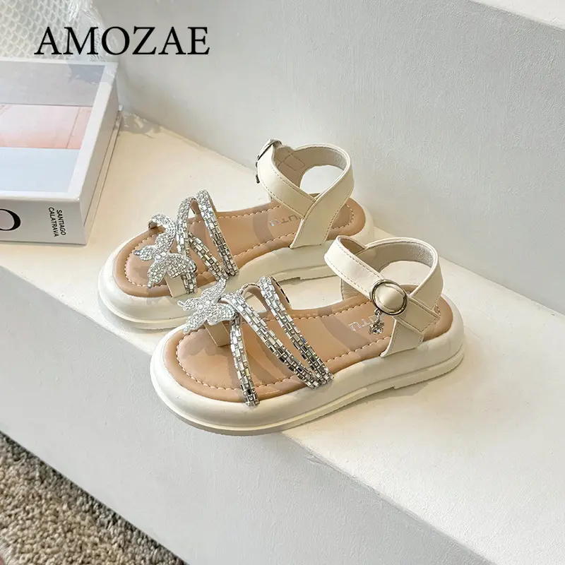 Summer Princess Sandals For Girls Luxury Pearl Rhinestone Teenager Girl's Sandals Soft-soled Anti-slippery Kid's Sandals