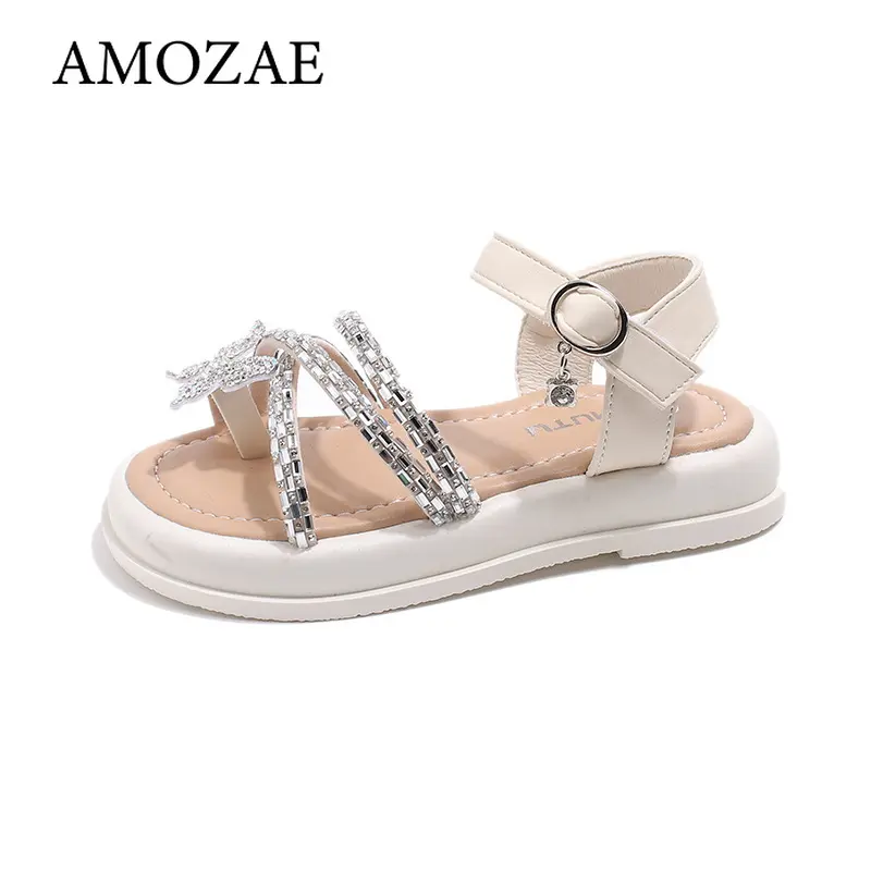 Summer Princess Sandals For Girls Luxury Pearl Rhinestone Teenager Girl's Sandals Soft-soled Anti-slippery Kid's Sandals