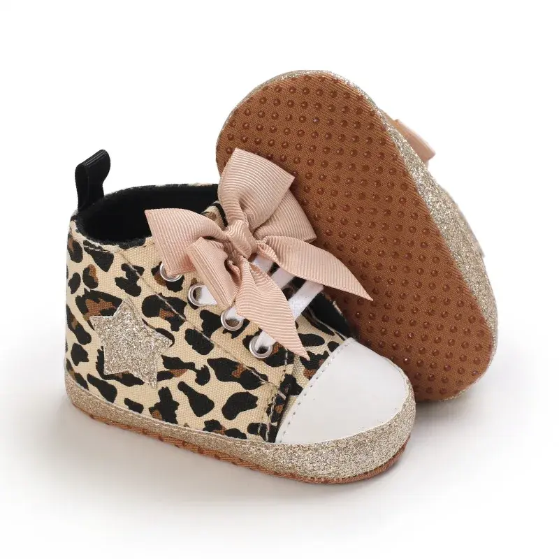 Spring Autumn Toddler Shoes Girl Fashion Leopard Bow Tie Girls Princess Shoes Sneakers Infant First Walkers Crib Shoes Canvas