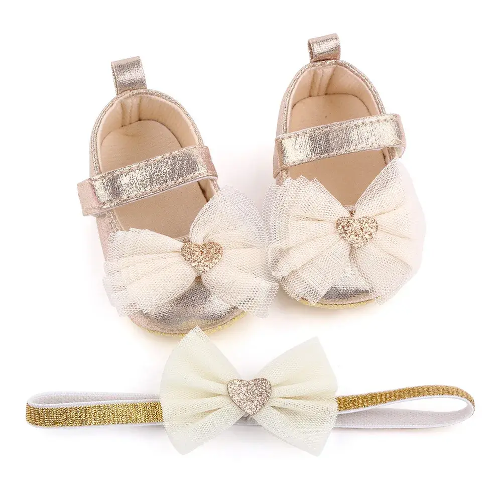 Newborn Girl Princess PU Toddler Shoes Bow Decor Soft Sole Anti-Slip First Walker Shoes 0-18M Bling Shoes for Girls