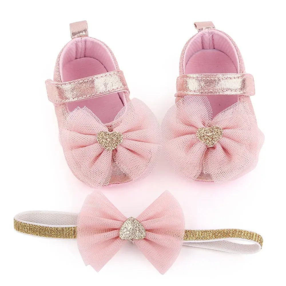 Newborn Girl Princess PU Toddler Shoes Bow Decor Soft Sole Anti-Slip First Walker Shoes 0-18M Bling Shoes for Girls