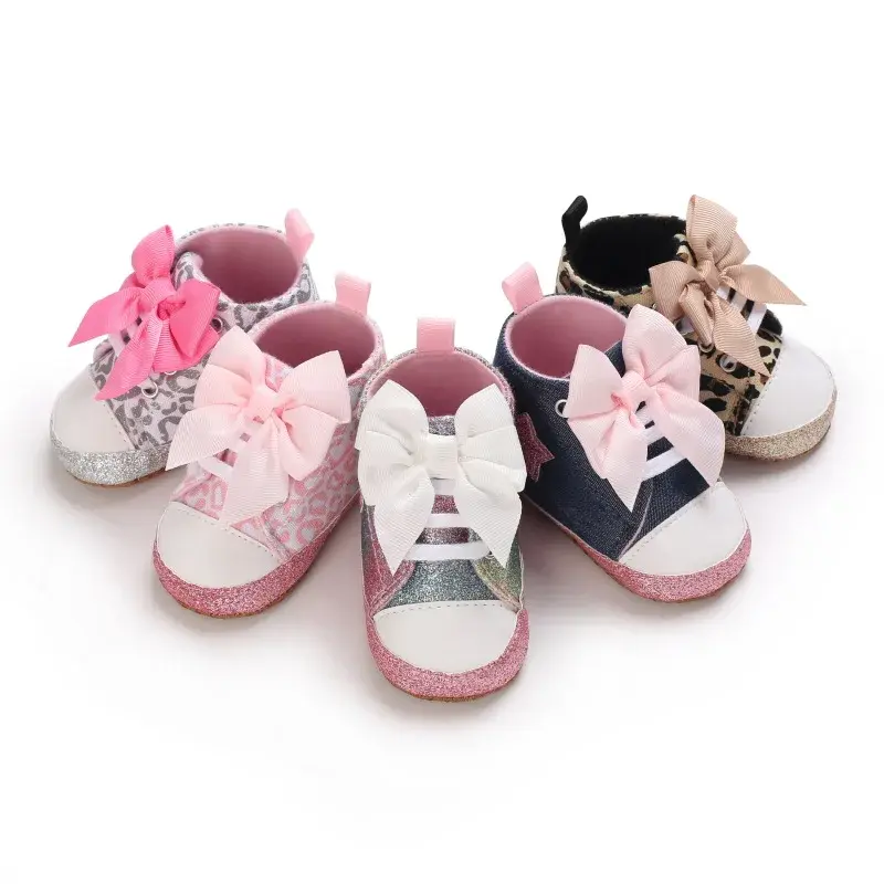 Spring Autumn Toddler Shoes Girl Fashion Leopard Bow Tie Girls Princess Shoes Sneakers Infant First Walkers Crib Shoes Canvas