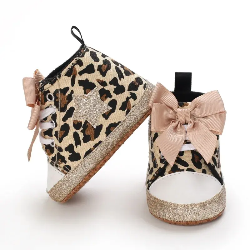 Spring Autumn Toddler Shoes Girl Fashion Leopard Bow Tie Girls Princess Shoes Sneakers Infant First Walkers Crib Shoes Canvas
