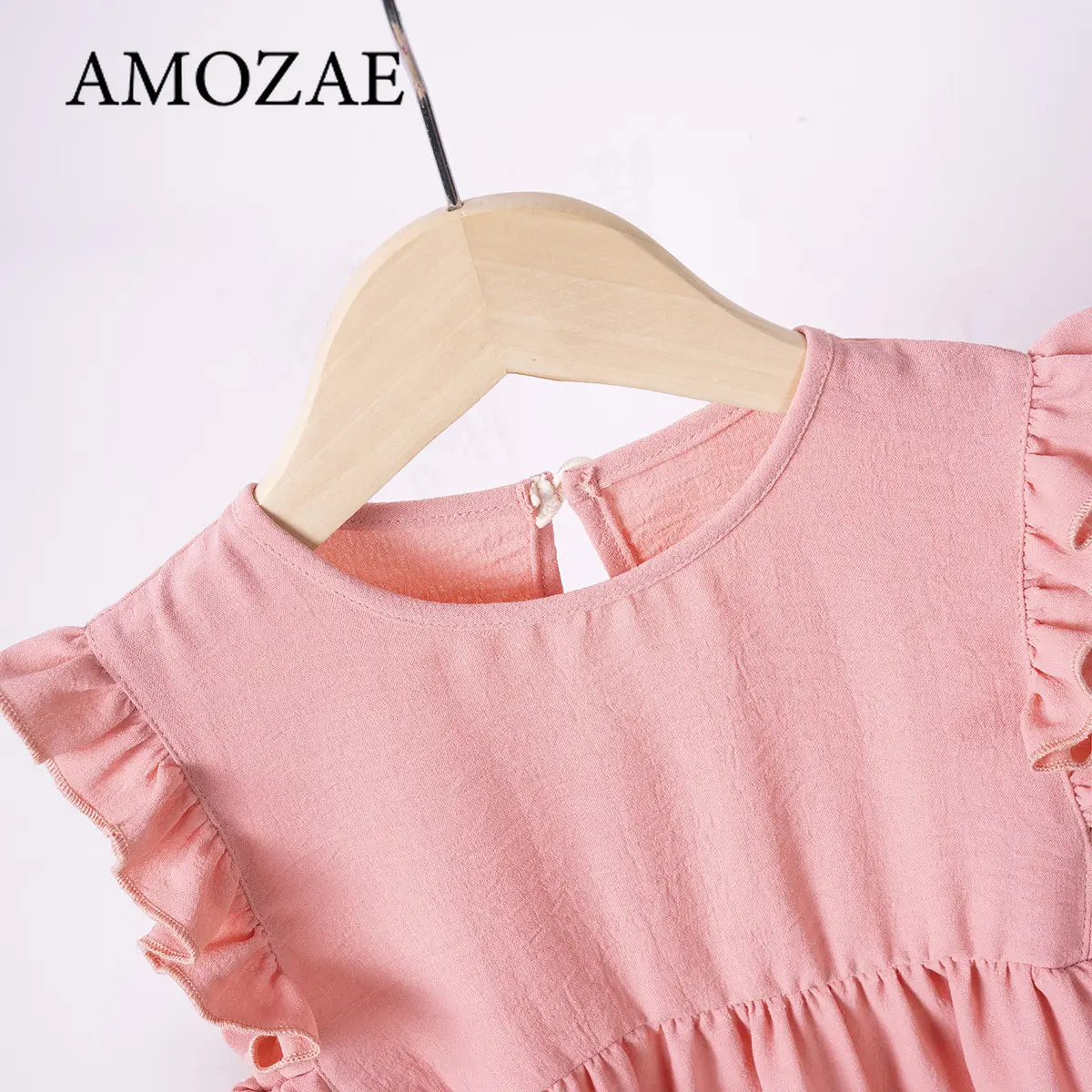 Girls Summer Kids Casual Princess Dress with Ruffled Small Flying Sleeves Solid Color Knee-Length Fashion Clothing for 0-6 Years