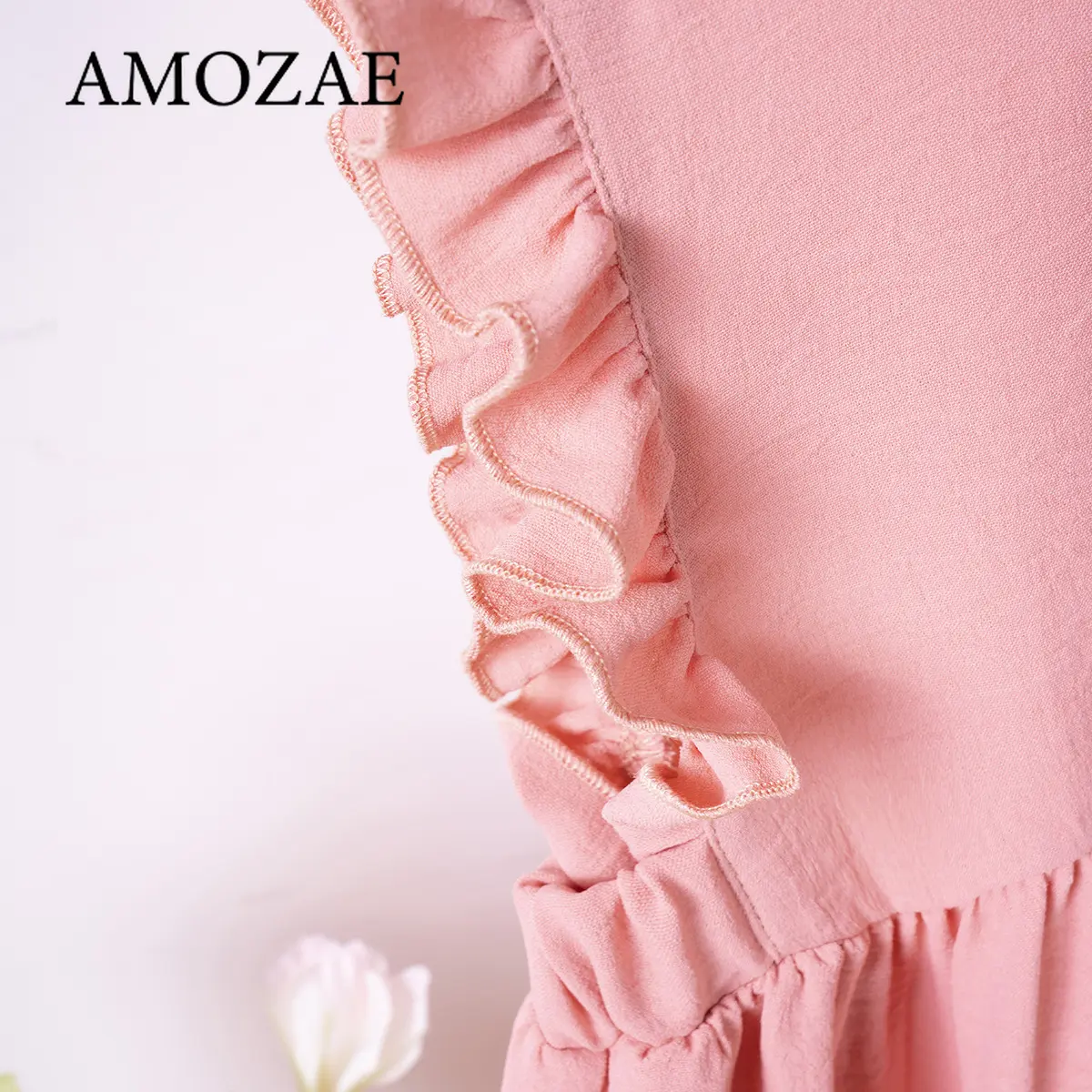 Girls Summer Kids Casual Princess Dress with Ruffled Small Flying Sleeves Solid Color Knee-Length Fashion Clothing for 0-6 Years