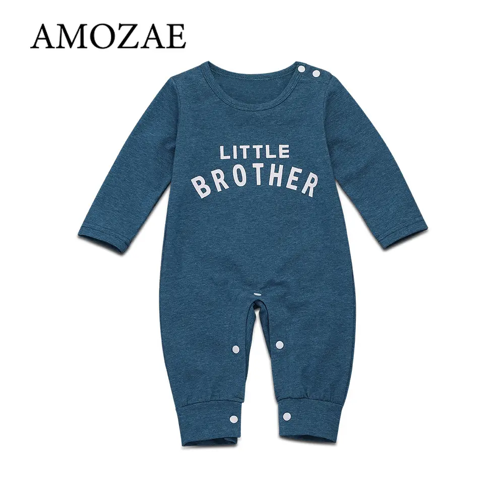 Newborn Baby Boys Spring Autumn Romper Letter Long Sleeve Baby Boys Jumpsuits Solid Black Blue Playsuit For Baby Boys