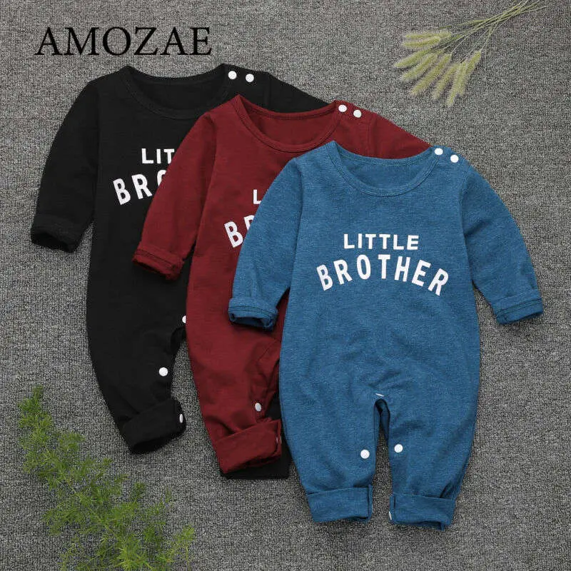 Newborn Baby Boys Spring Autumn Romper Letter Long Sleeve Baby Boys Jumpsuits Solid Black Blue Playsuit For Baby Boys