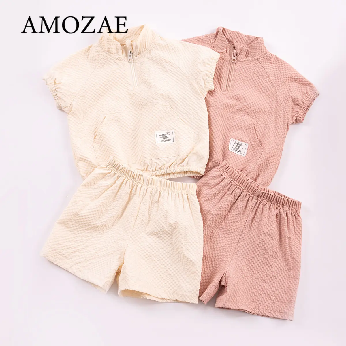 2PCS Boys Girls Summer Outfits Kids Short Sleeve Top Shorts Set 0-6Y Baby Toddler Solid Color Cotton Clothing Casual Playwear