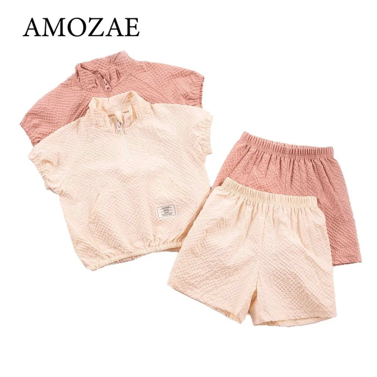2PCS Boys Girls Summer Outfits Kids Short Sleeve Top Shorts Set 0-6Y Baby Toddler Solid Color Cotton Clothing Casual Playwear