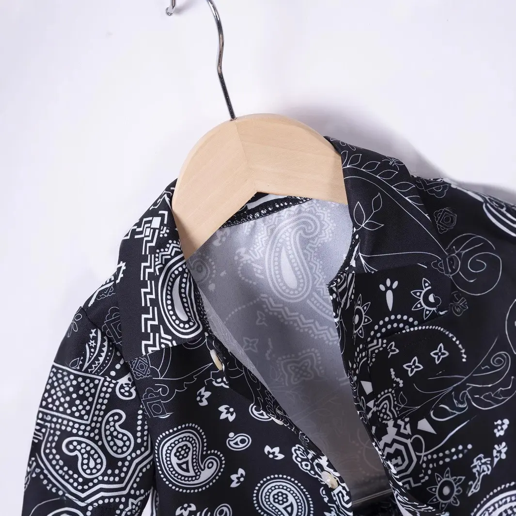 2pcs New Summer Boys Thin Printed Shirt Split Suit Full Print Color Fashion Casual Sports Style Beach Travel Outdoor Party Set