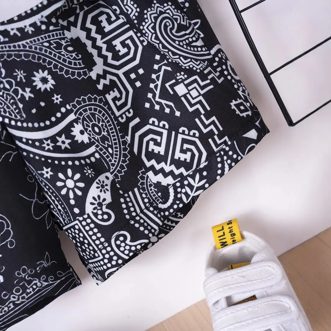 2pcs New Summer Boys Thin Printed Shirt Split Suit Full Print Color Fashion Casual Sports Style Beach Travel Outdoor Party Set