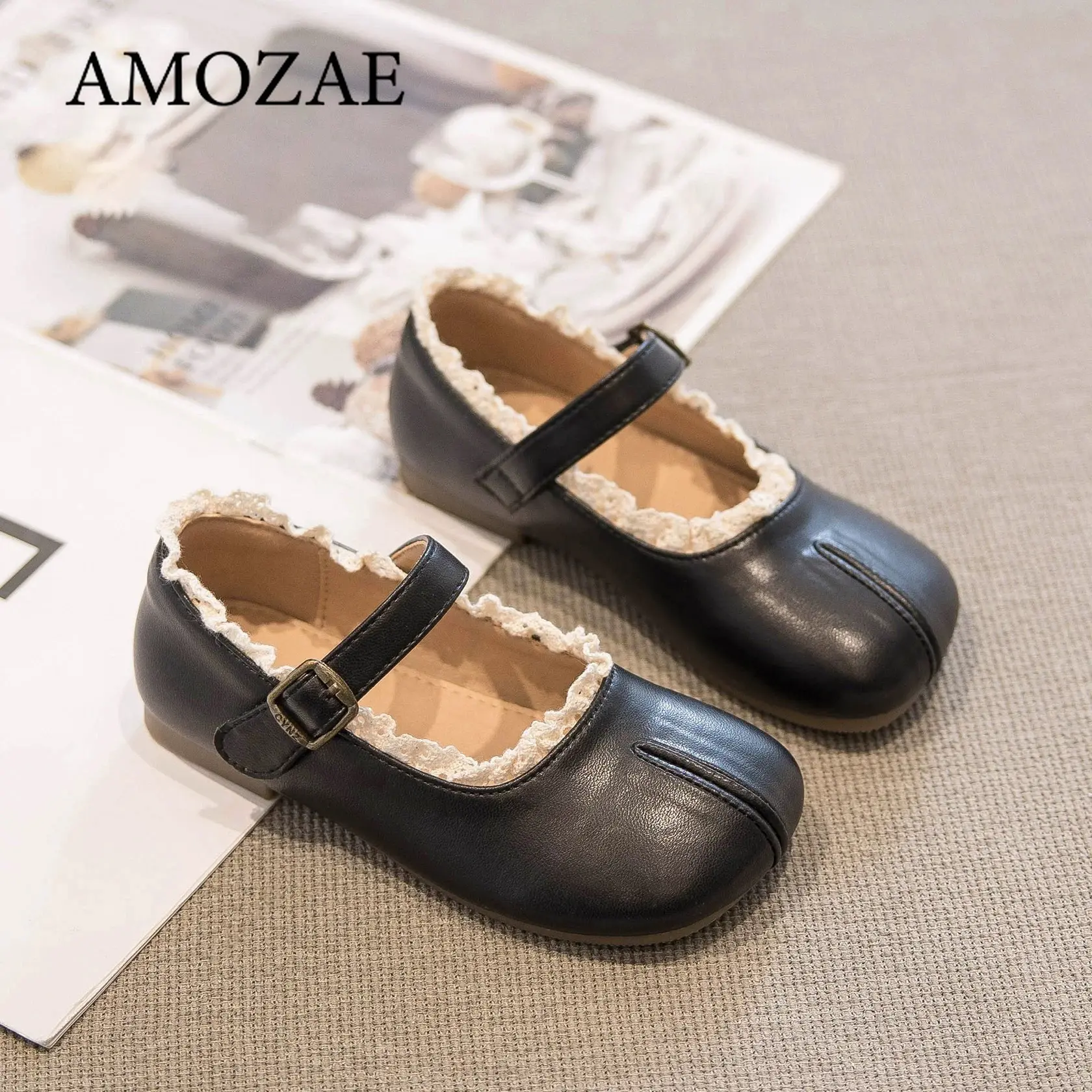 New Children's Flats Simple Lolita Girls Princess Leather Shoes Walking Versatile Sweet Pleated Kids Causal Fashion Shoes