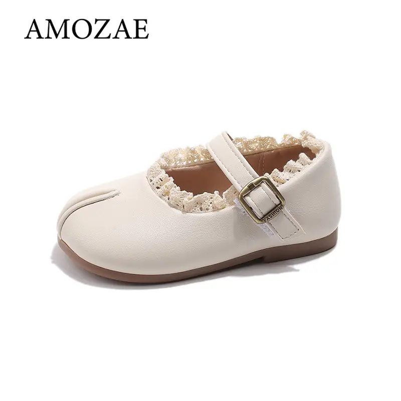 New Children's Flats Simple Lolita Girls Princess Leather Shoes Walking Versatile Sweet Pleated Kids Causal Fashion Shoes