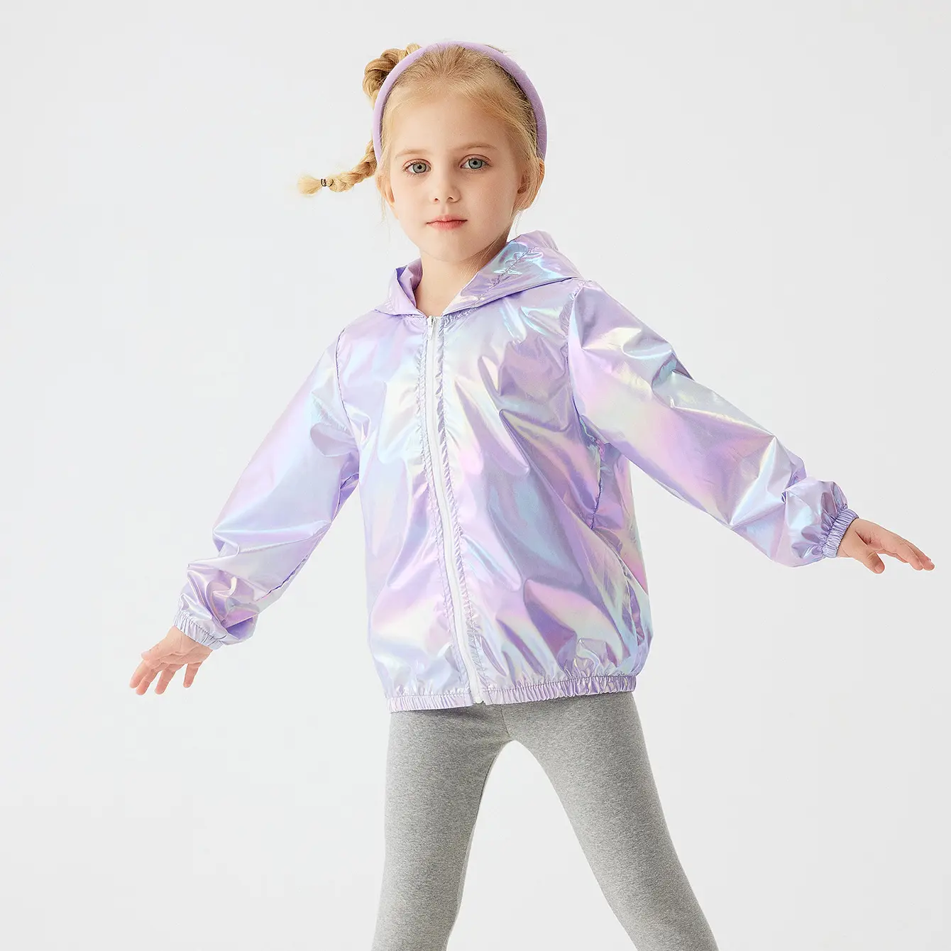Childrens Clothing Girls Pearl Color Hooded Zipper Jacket Spring Autumn Fashion Trend Leisure Outerwear 0-6Y Going Out Thin Coat