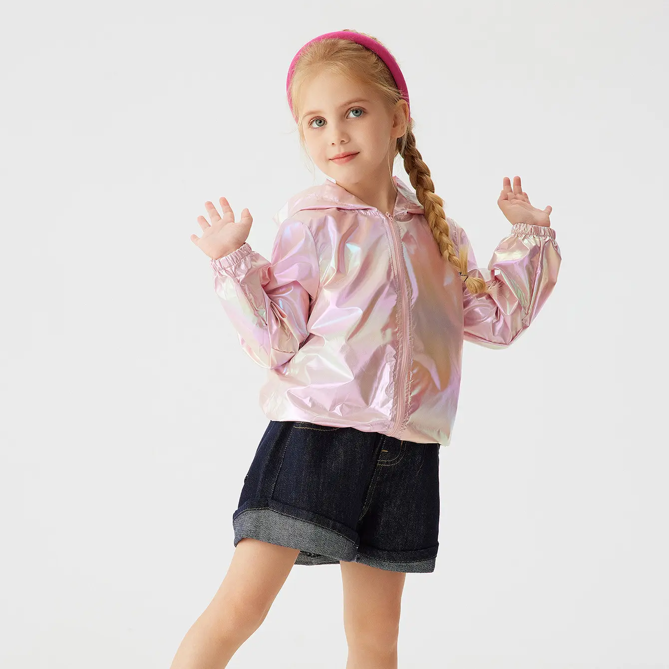 Childrens Clothing Girls Pearl Color Hooded Zipper Jacket Spring Autumn Fashion Trend Leisure Outerwear 0-6Y Going Out Thin Coat