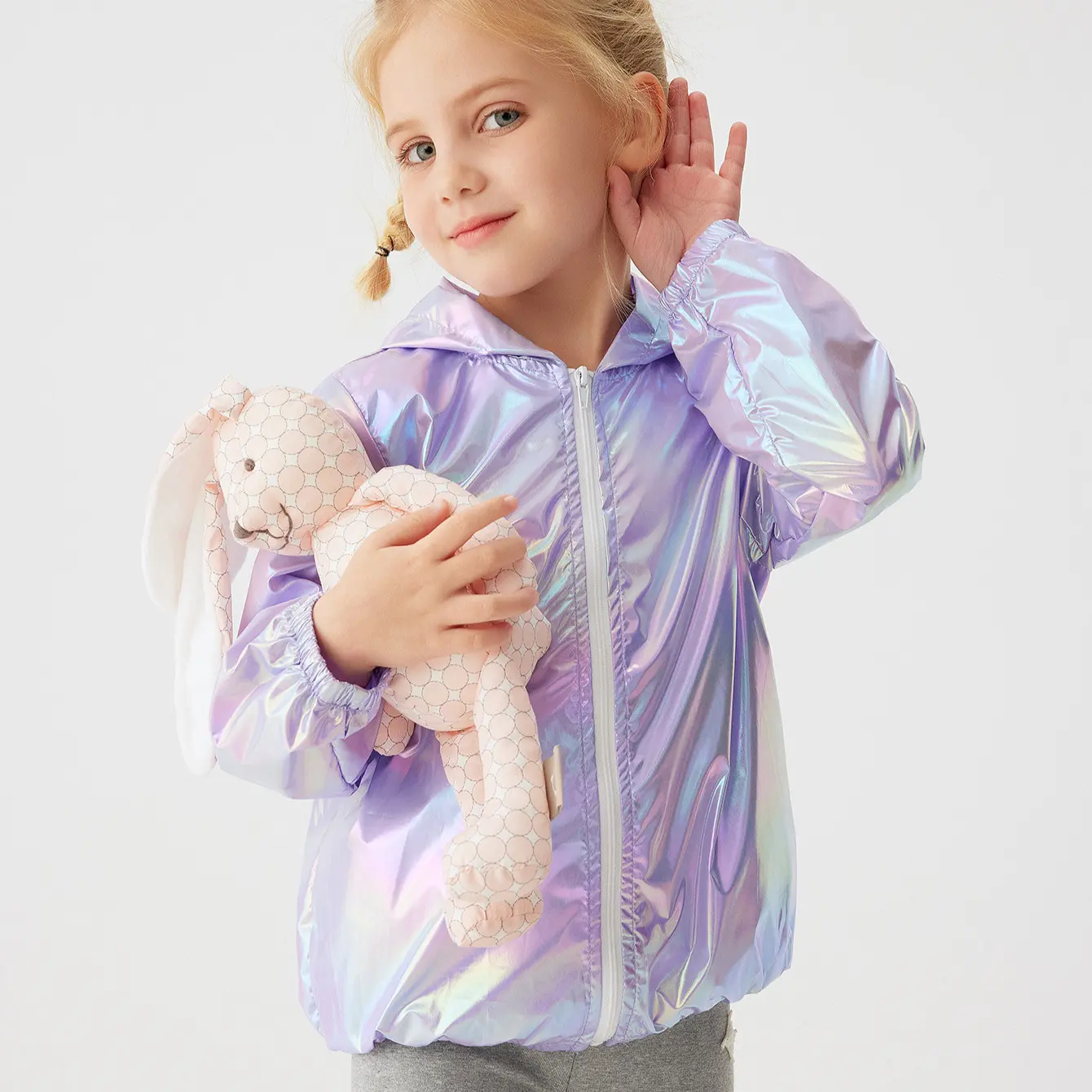 Childrens Clothing Girls Pearl Color Hooded Zipper Jacket Spring Autumn Fashion Trend Leisure Outerwear 0-6Y Going Out Thin Coat