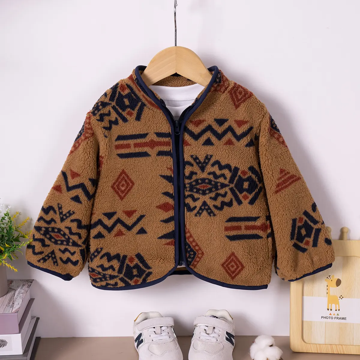 Autumn Winter Toddler Baby Boys Girls Zipper Coat Retro Ethnic Embroidery Shaker Fleece Thickened Loose Fit Versatile Jacket