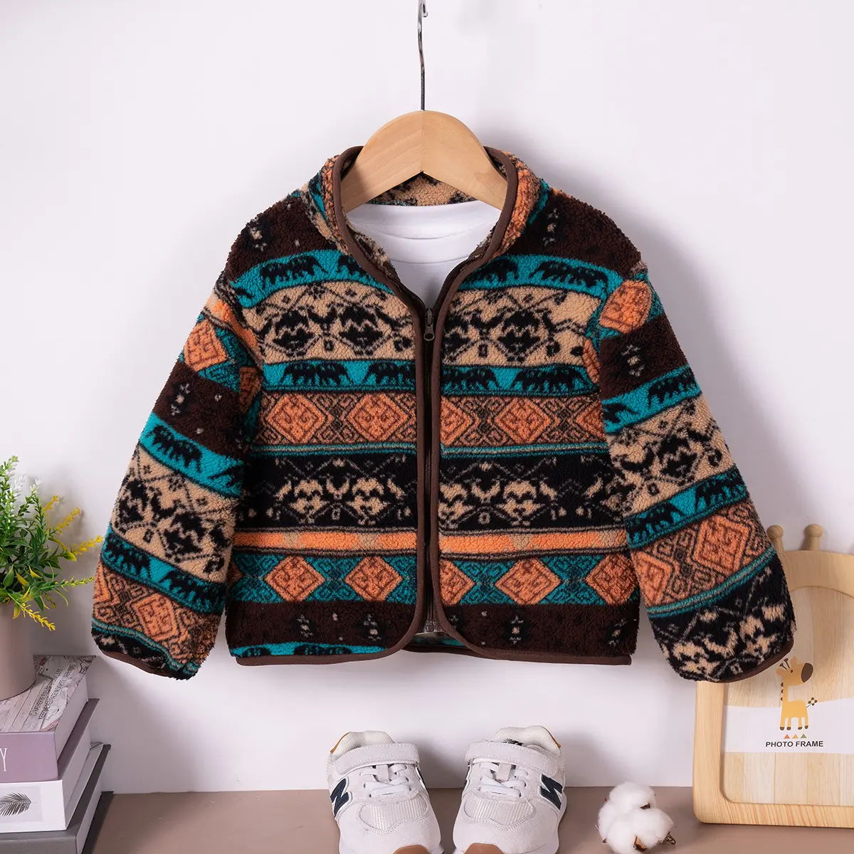 Autumn Winter Toddler Baby Boys Girls Zipper Coat Retro Ethnic Embroidery Shaker Fleece Thickened Loose Fit Versatile Jacket