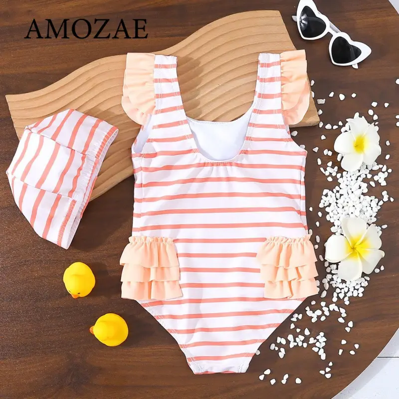 Newborn Infant Toddler Baby Girl Swimsuit Cute Striped Cartoon Duck Printed Swimwear Beachwear Bathing Suitid Swimming Suit