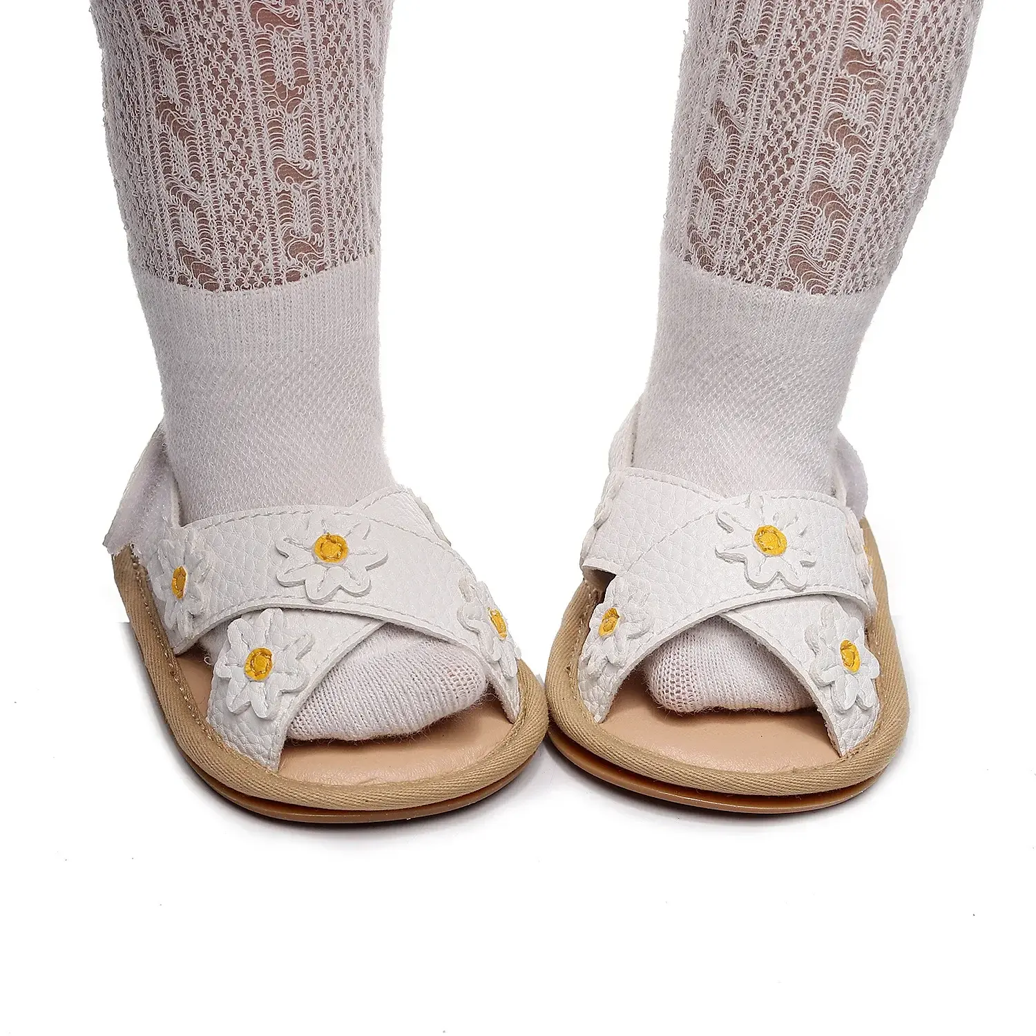 Newborn Leather Fashion Baby Shoes Summer Baby Floral Applique Pattern Shoes Anti-slip Flat Soft Sole Sandals PU Prewalker
