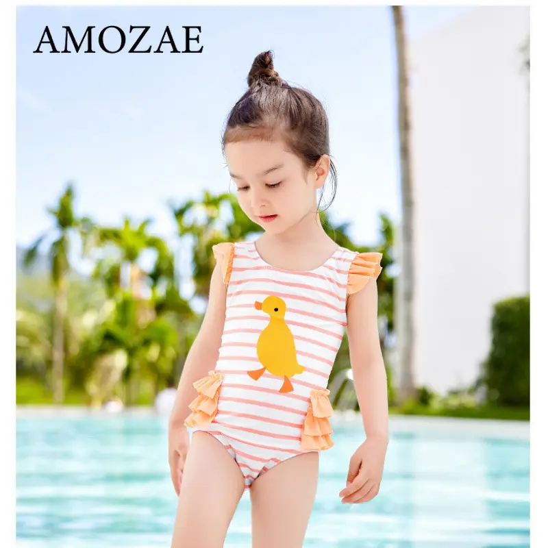 Newborn Infant Toddler Baby Girl Swimsuit Cute Striped Cartoon Duck Printed Swimwear Beachwear Bathing Suitid Swimming Suit