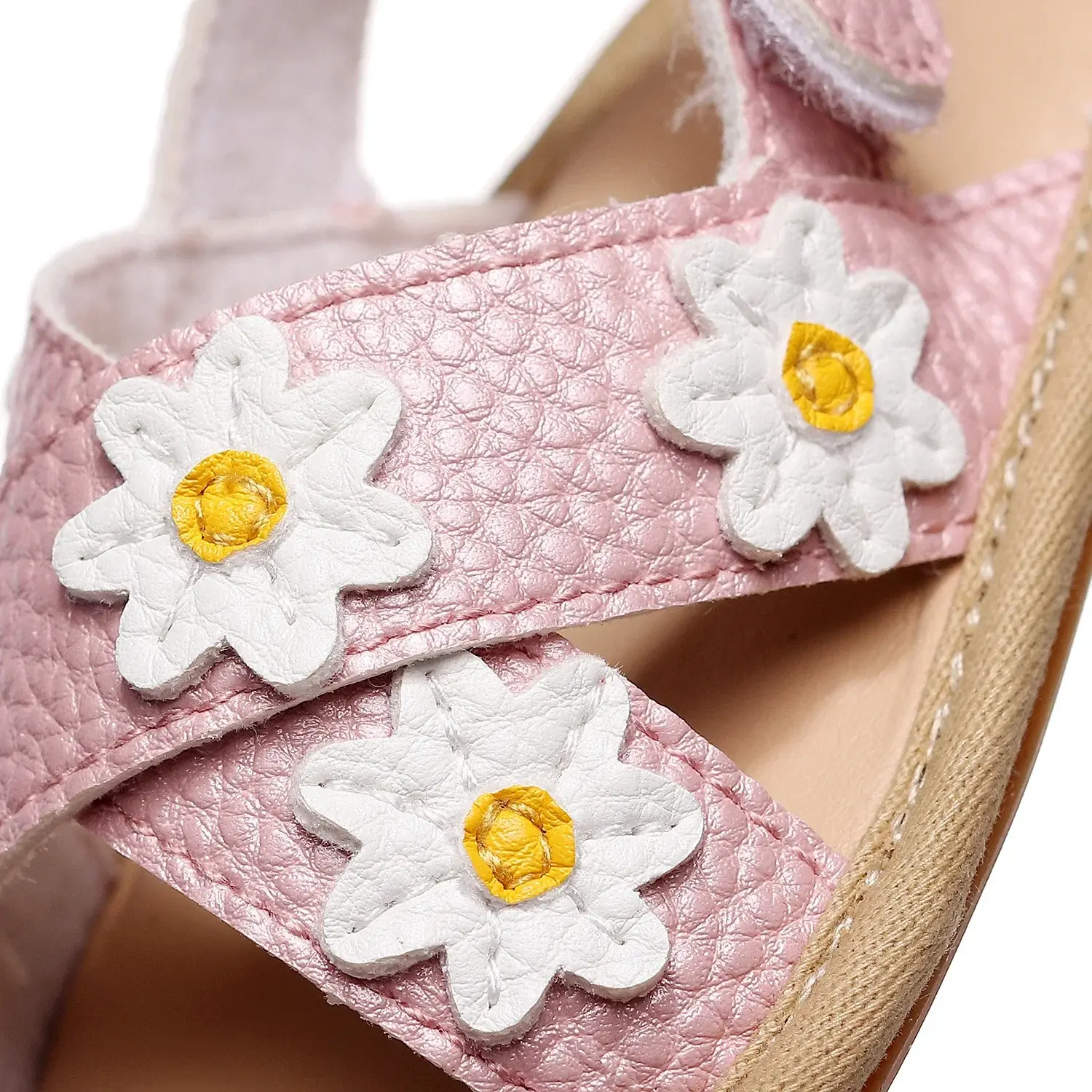 Newborn Leather Fashion Baby Shoes Summer Baby Floral Applique Pattern Shoes Anti-slip Flat Soft Sole Sandals PU Prewalker