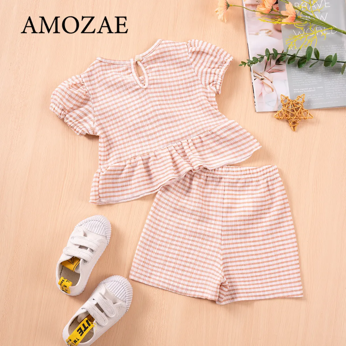 Baby Girl Summer Clothes 2PCS Set Fly Sleeve Ruffle Button Top Elastic Waist Shorts Cotton Casual Outfits for Toddler Kids