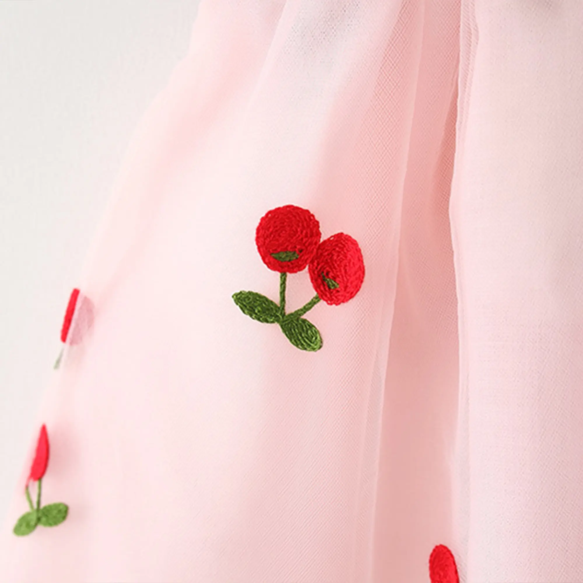 Baby Girl Dresses Princess Flying Sleeves Cherry Embroidery Yarn Skirt Bow  Children Clothes Summer Sweet Style Birthday Party