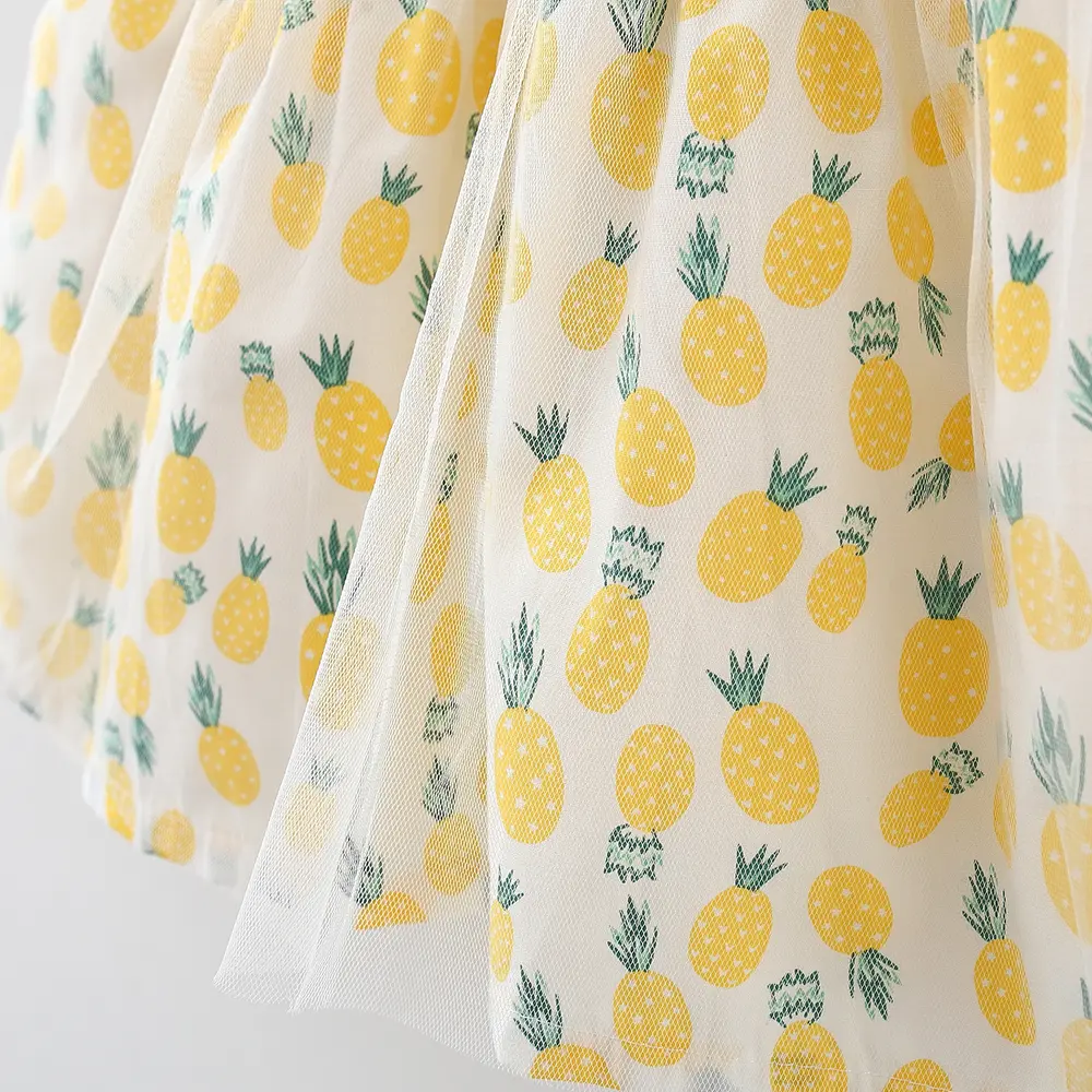 Summer Cotton Baby Girl Dress Baby Girl Full Body Pineapple Print Patchwork Mesh Suspender Princess Dress Party Sleeveless Dress