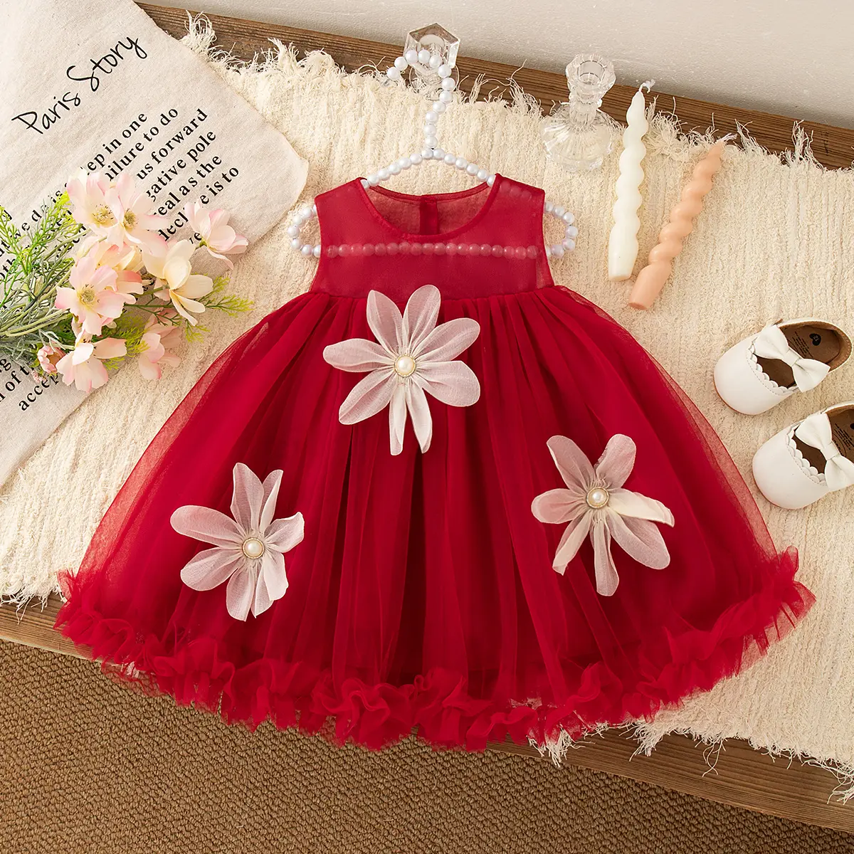 Baby Girl Dresses Summer New Sleeveless Birthday Dress Baby Mesh Breathable Sweet 3d Flower Wedding Flower Girl Dresses