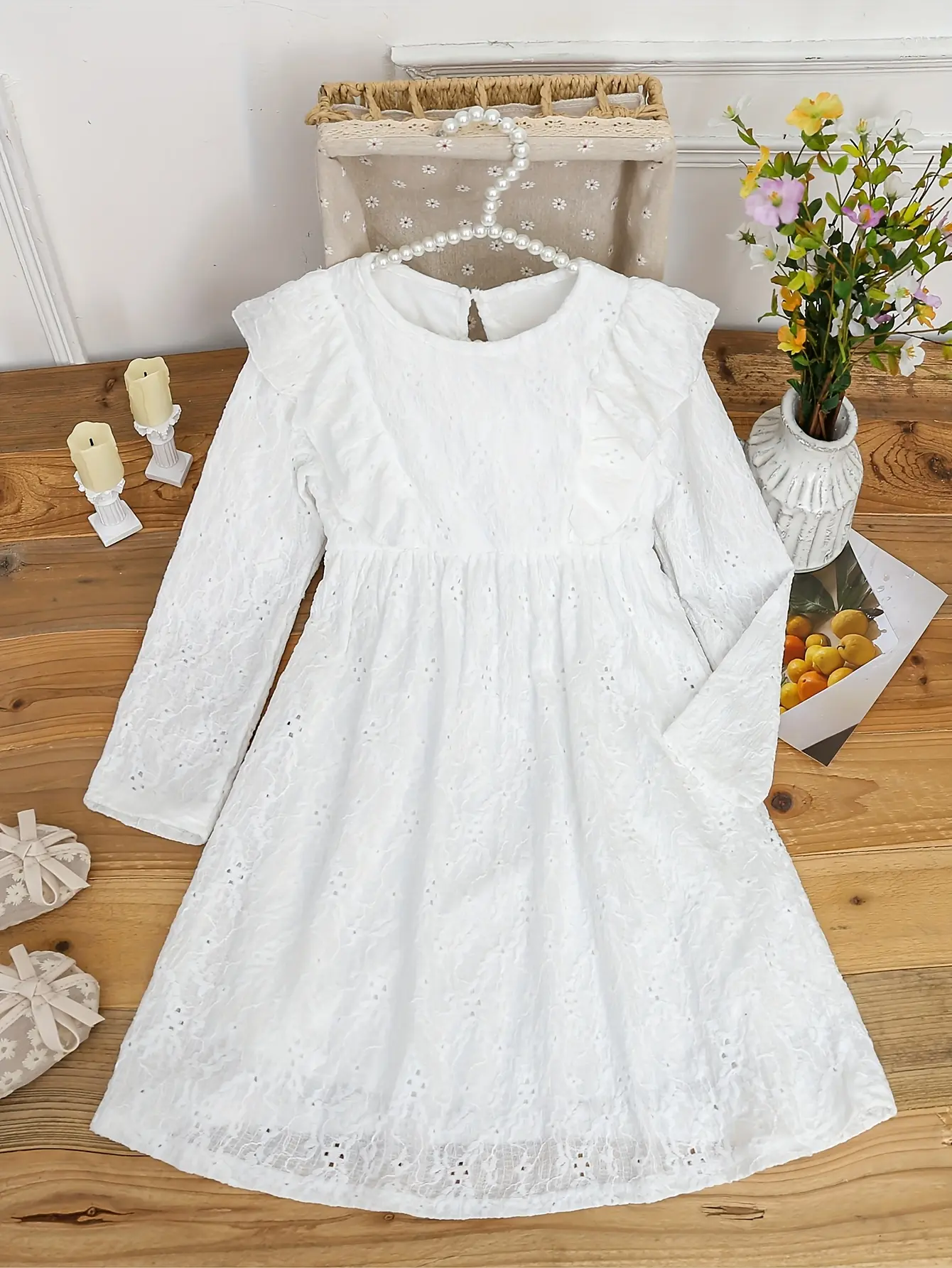Spring And Summer Knitted Jacquard Fabric Sweet And Cute White Dress For Girls Outdoor Casual Short Skirt