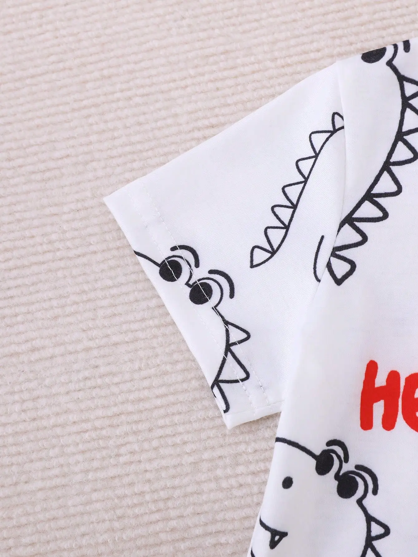Summer 2-Piece Set New Casual Outdoor Comfort Breathable Cute Dinosaur Print Round Neck Short-Sleeved Denim Shorts Fashion Suit