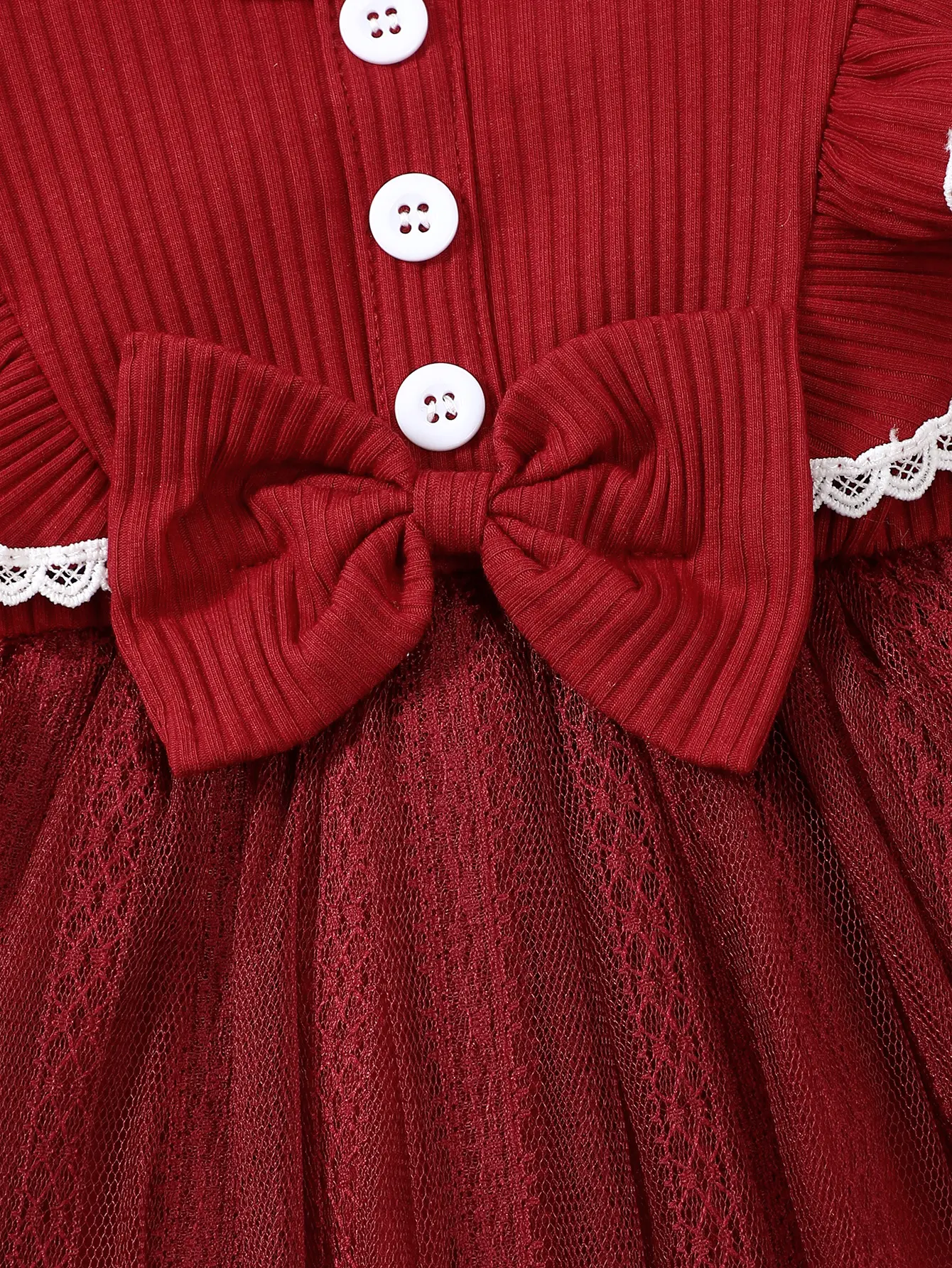 Baby Girl Spring and Autumn Romantic Mesh Splicing Pit Bar Round Neck Ruffle Lace Dress Suitable for Parties and Shopping