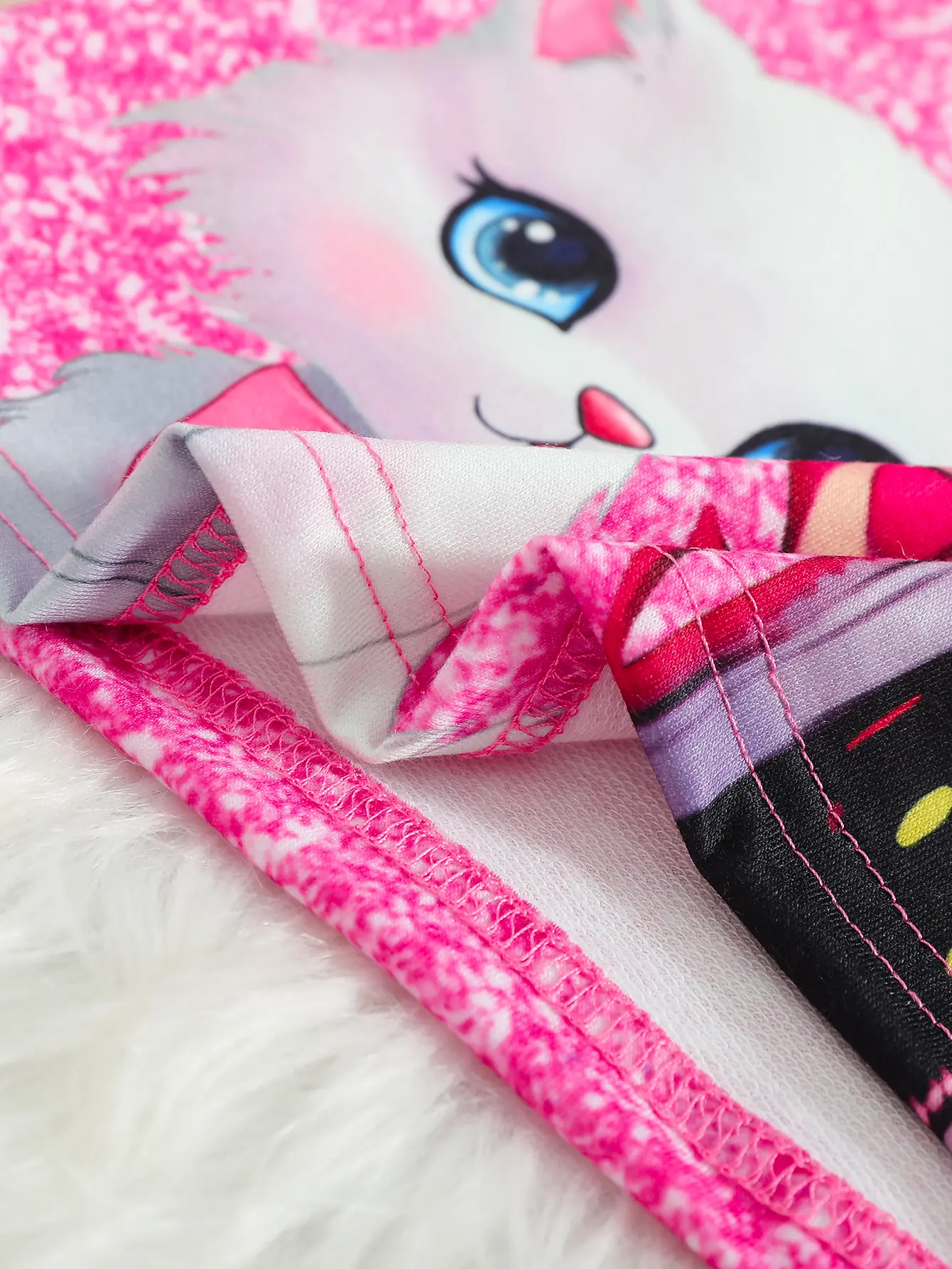 Newborn Baby Girl LongSleeved Round Neck Cute Cat Anime Printed Fashionable And Simple Dress