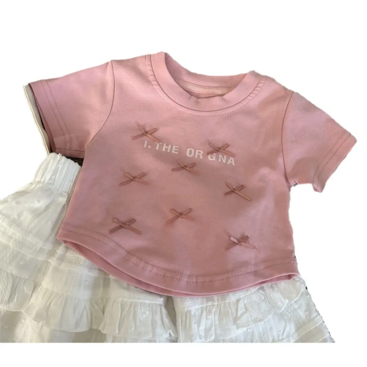 Girl's Sweet 2Pcs Set Summer Children Infants Kids Baby Ballet Princess Bow Top T-shirt+Flower Bud Skirt Suits