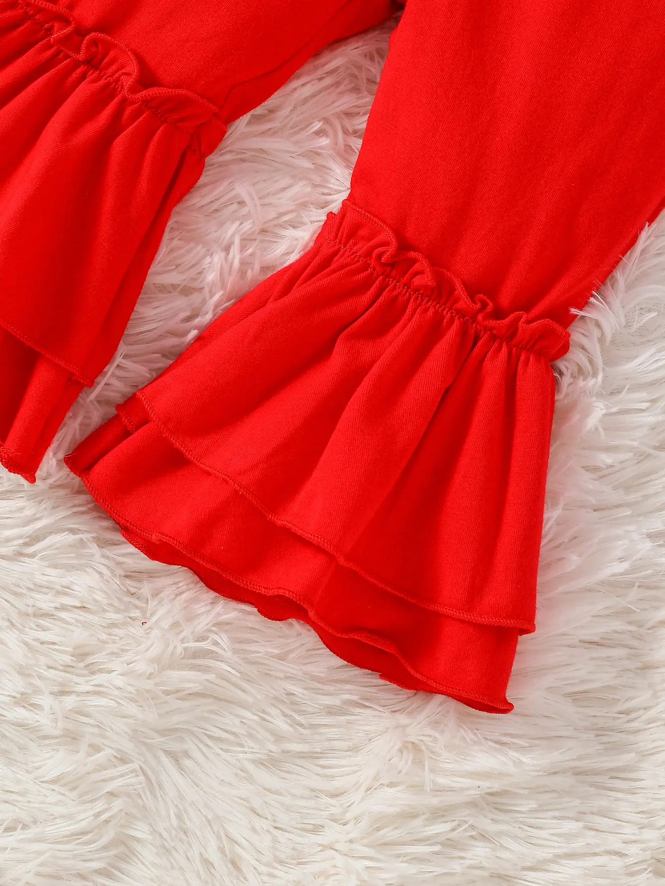 2Pcs Baby Girls Long Sleeve Print Santa Claus With Bow Top+  Solid Red Trousers Set For Christmas Outdoor Wear