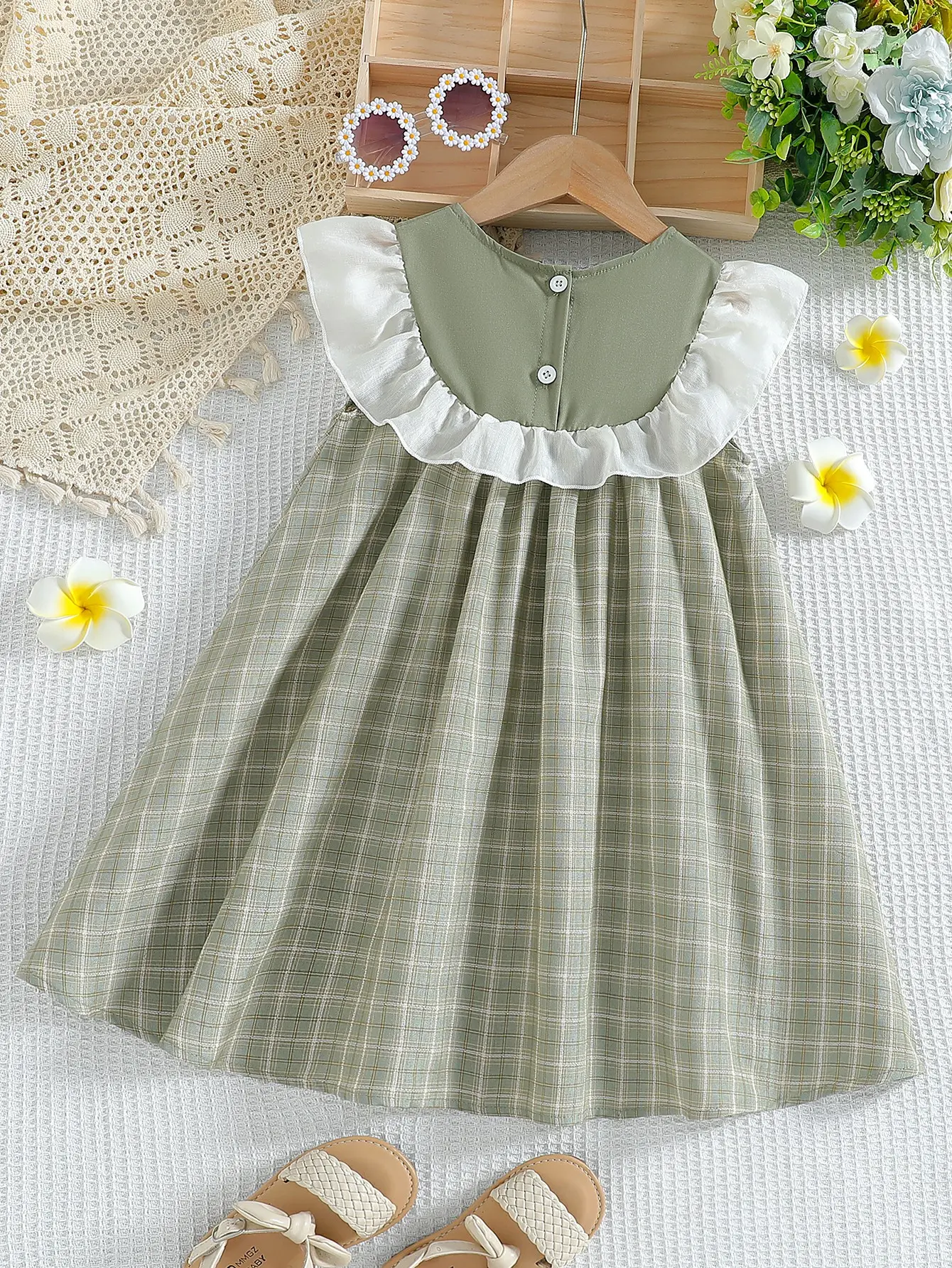 2025New  Baby Girls Spring/Summer Sleeveless Round Neck Plaid With Bow Fashion Dress For 1-6Y Children Clothes Casual Daily