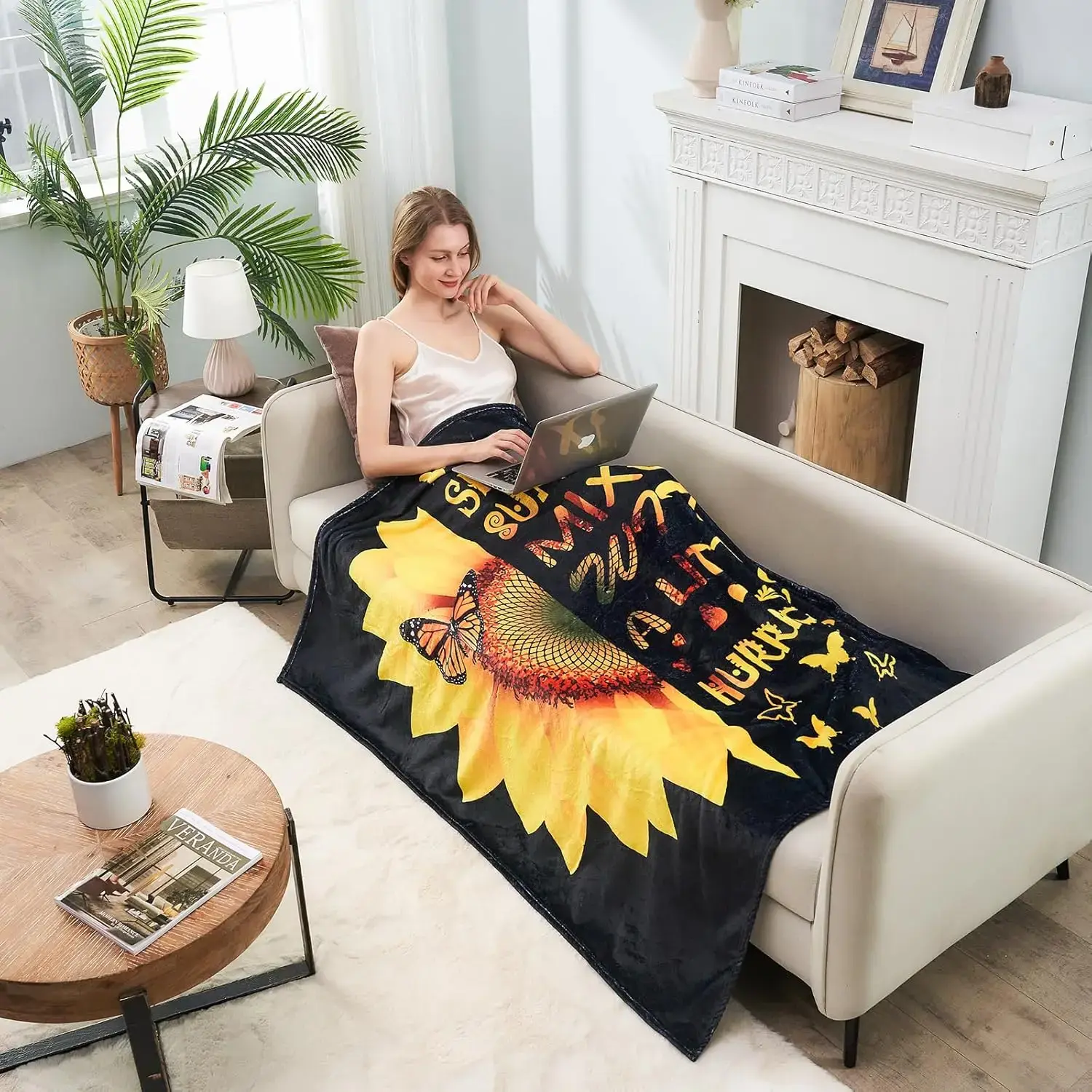 Sunflower Butterfly Blanket Soft Warm Light Comfortable Plush Blanket Bed Sofa Office Decoration Gift for Women...