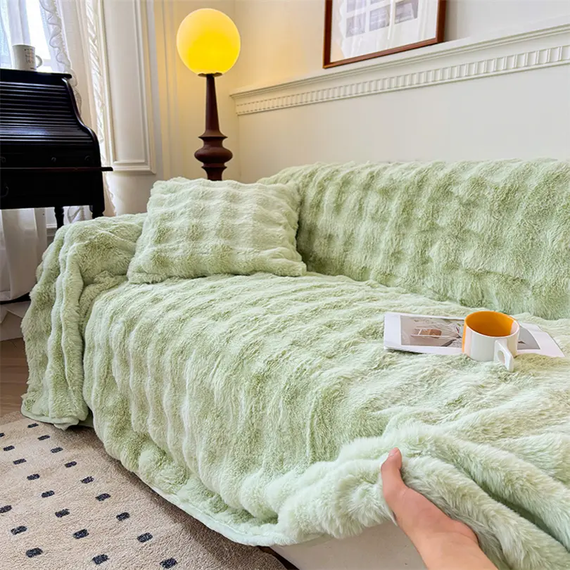 Luxury Faux Rabbit Fur Sofa Towel Thickened Non-Slip Plush Shaggy Couch Cover Winter Warm Living Room Home Decor Throw Blankets