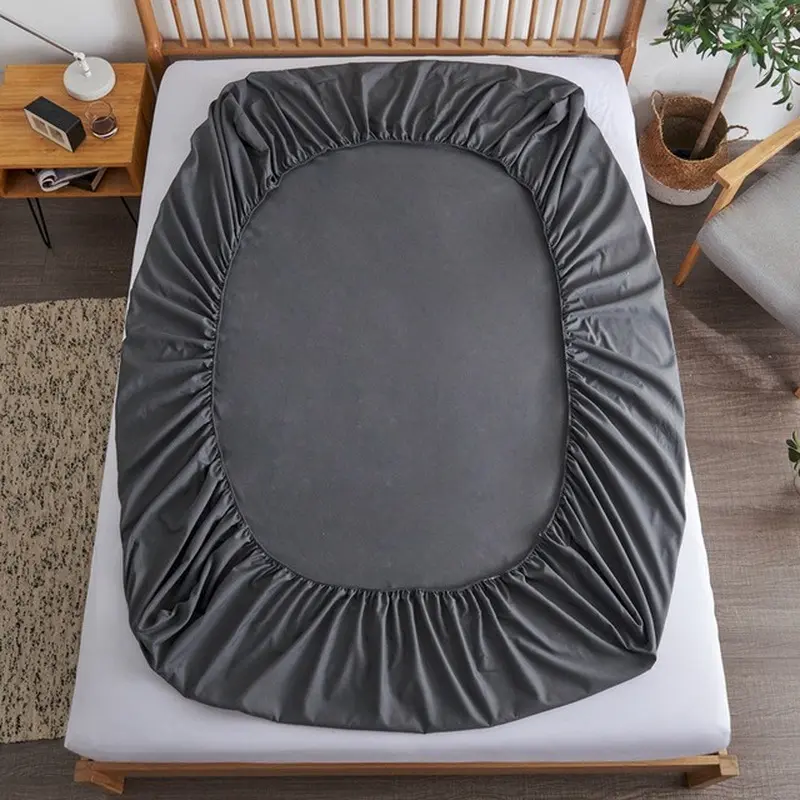 100% Cotton Fitted Bed Sheet with Elastic Band Solid Color Anti-slip Adjustable Mattress Cover for Single Double King Queen Bed