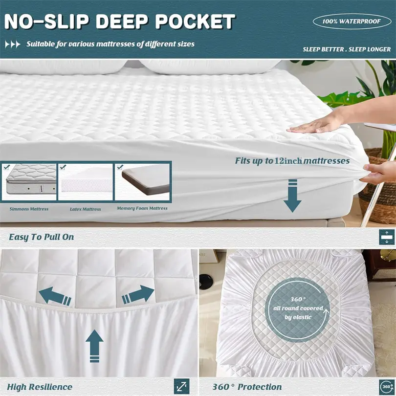Premium Waterproof Mattress Protector Ultra Soft Breathable Washable Bed Fitted Sheet Mattress Cover Single Double Queen Size
