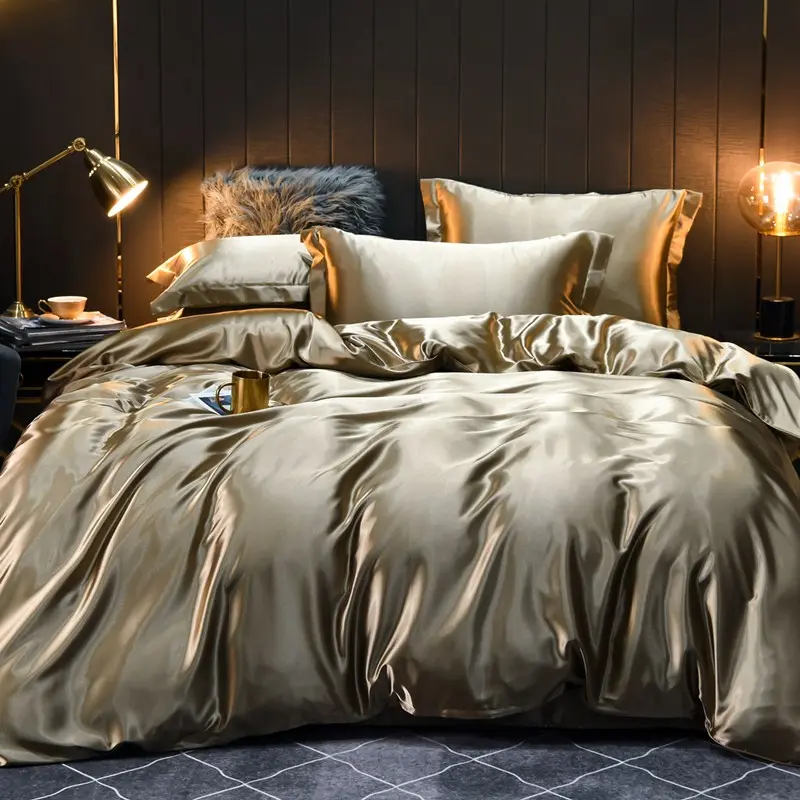 Luxury Mulberry Silk Bedding Set Silky Bed Sheet Set Duvet Cover Pillowcase High-end Home Textiles Solid Color Bed Cover Sets