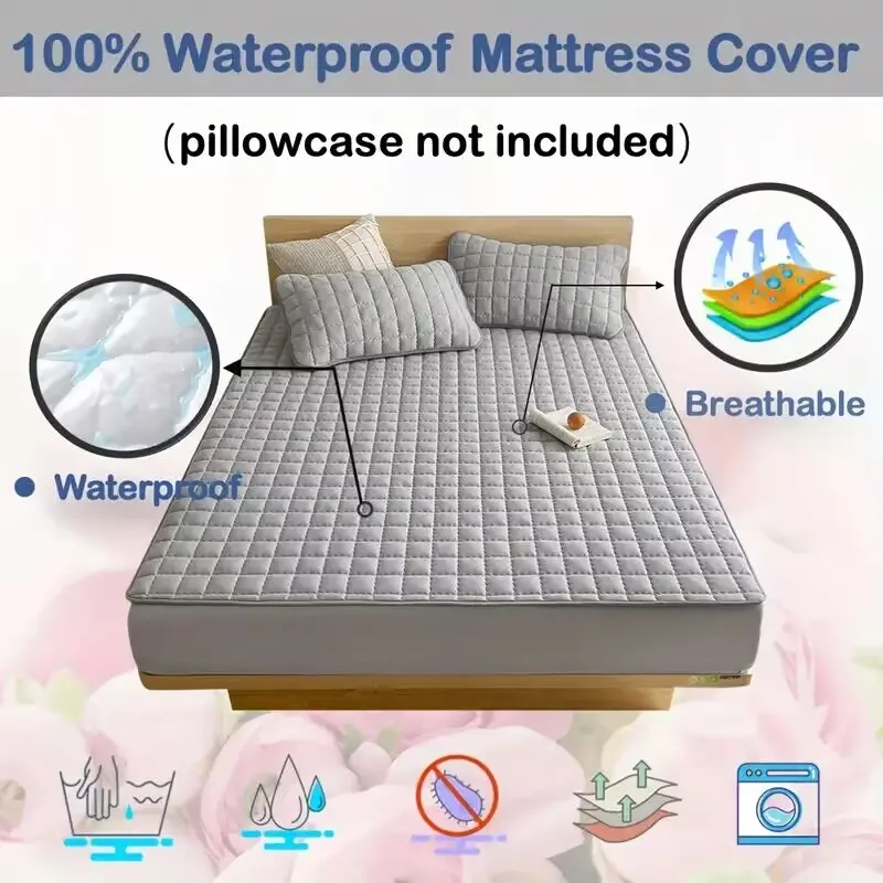 Waterproof Quilted Mattress Pad Protector Anti-mite Anti-bacterial Mattress Cover Embossed Design Bedding Bed Cover Fitted Sheet