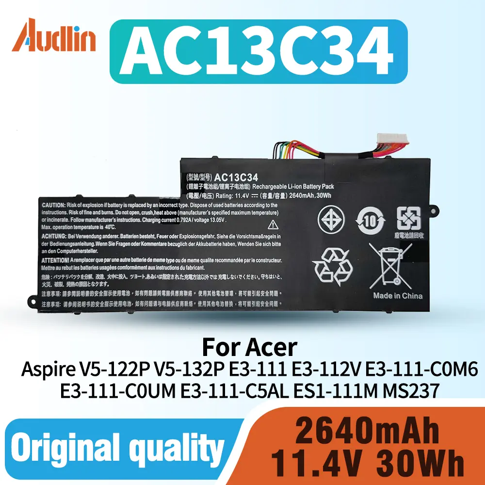 AC13C34 Laptop Battery for Acer Aspire V5-122P V5-132P E3-111 E3-112V E3-111-C0M6 E3-111-C0UM E3-111-C5AL ES1-111M MS237