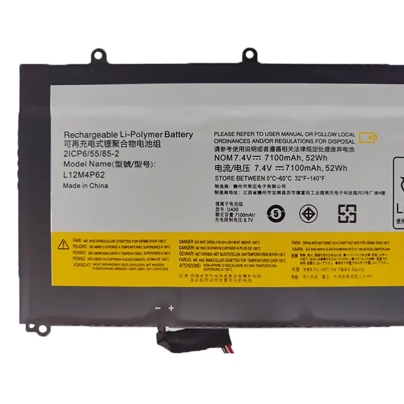 L12M4P62 L12L4P62 Laptop Battery For Lenovo IdeaPad U330 U430 U430P U530 U530P U330T 2ICP6/55/85-2 121500163 121500200 7.4V 52Wh