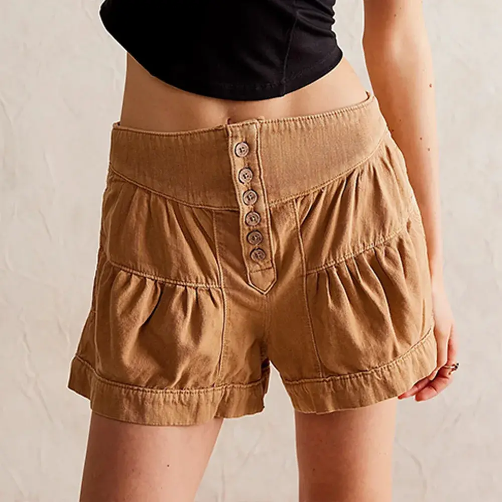 Casual Ruffle Edgedenimshorts2024 Summer New Style Cross-Border Amazon Women's Clothing Loose Fit Pocket Shorts