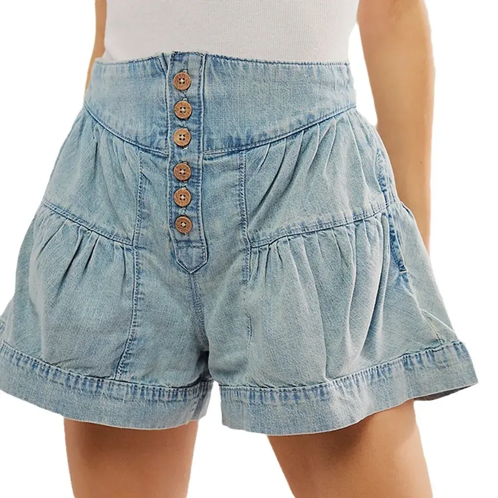 Casual Ruffle Edgedenimshorts2024 Summer New Style Cross-Border Amazon Women's Clothing Loose Fit Pocket Shorts